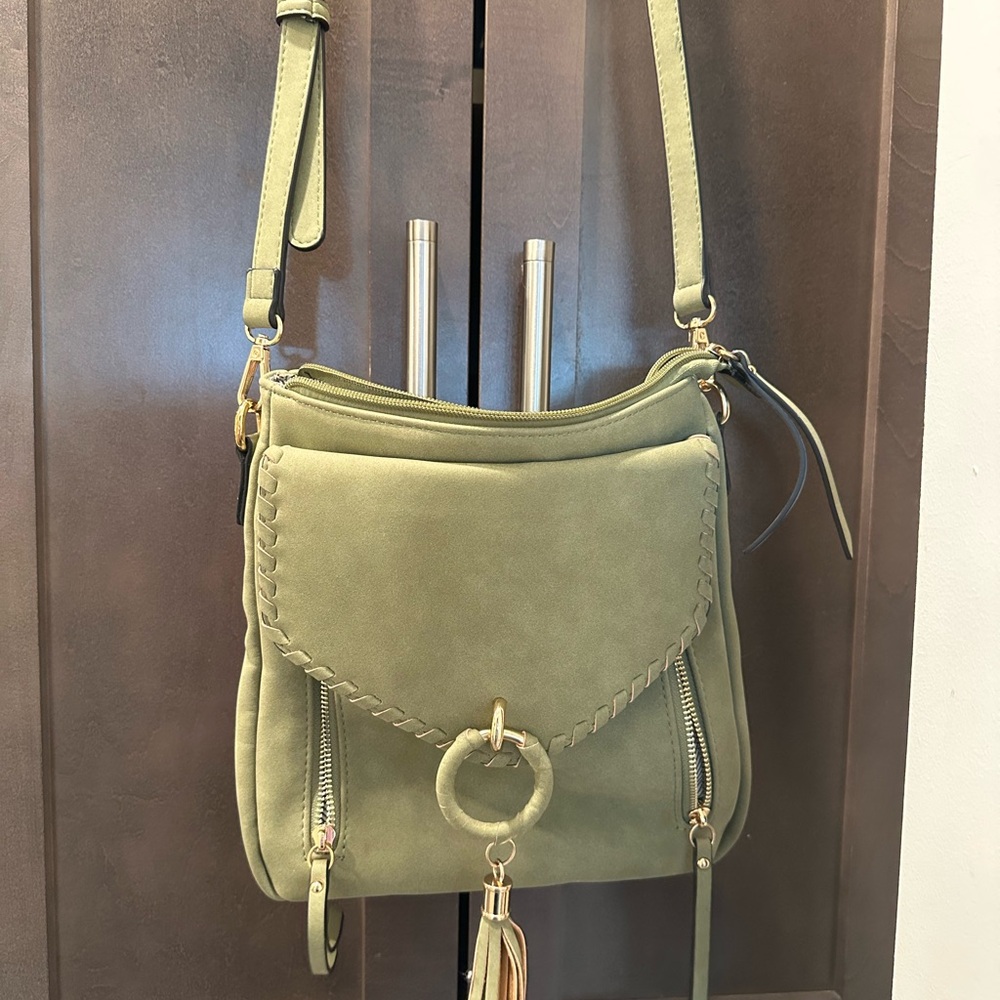 Vegan Leather Olive Green Crossbody Bag